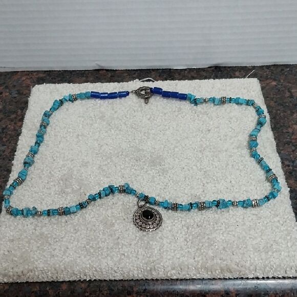Turquoise and STERLING (925) Silver Beaded Necklace...EUC. - Picture 1 of 9